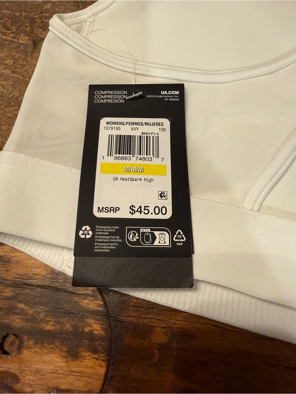 Under Armour UA HeatGear High White Sports Bra with Black Logo - Picture 4 of 4
